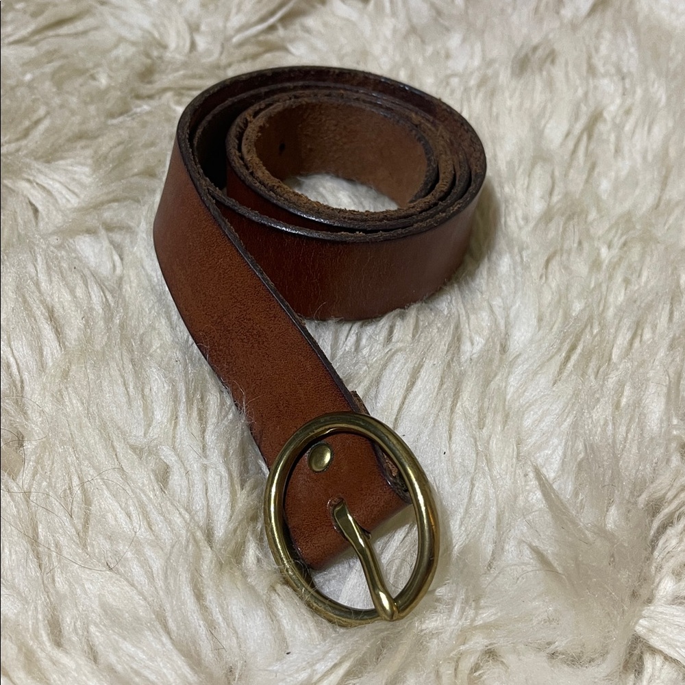 Brown Genuine Leather Belt with Solid Brass Buckle S
